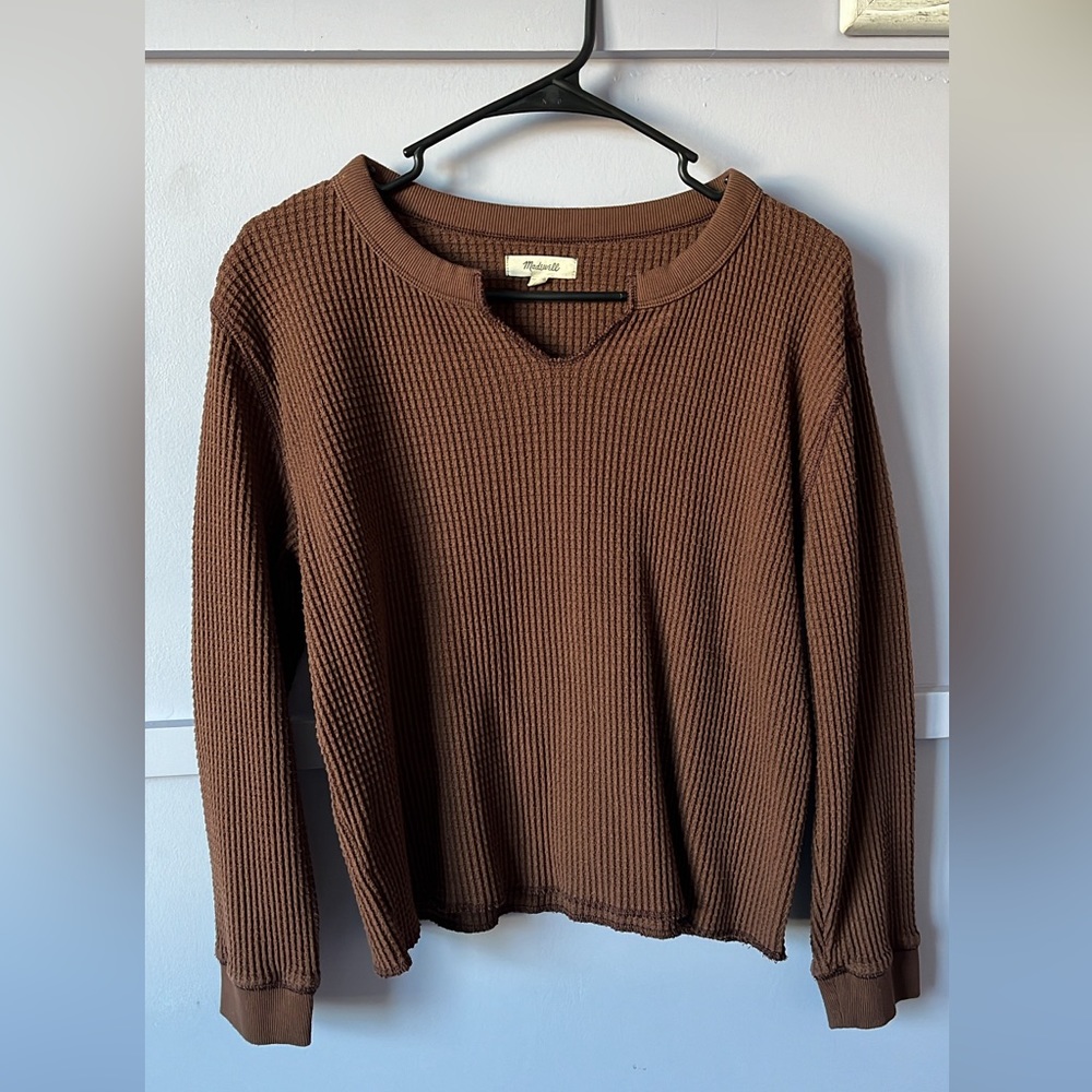 Madewell split neck waffle top - brown/size medium (fits more like a small)